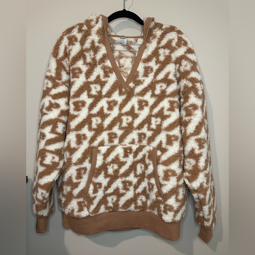 PINK Victoria's Secret Brown and White V-Neck Sweater